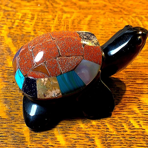 TURTLE BLACK OBSIDIAN CARVED CRYSTAL GOLDEN SANDSTONE MULTIPLE - Picture 3 of 11